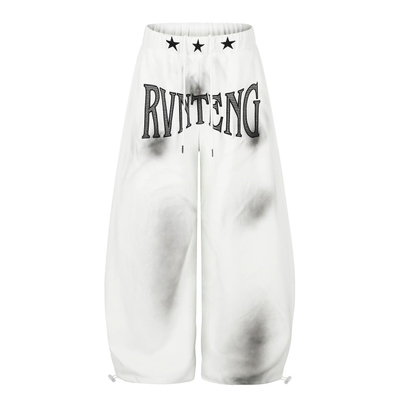 American-style streetwear harem pants Vintage Smoke Dyed Star Waistband Oversized Trousers