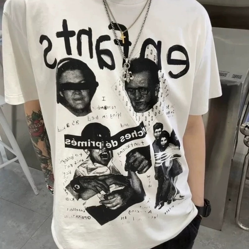 ERD T Shirts Vintage Figure Splicing Graphic Relaxed Fit Casual Short Sleeve