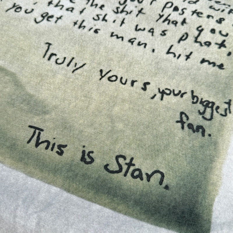 Unisex Vintage T Shirts Eminem "Stan" Letter Manuscript Limited Edition – Cement Grey T-Shirt featuring a special wash finish, custom heavyweight brushed fabric with a vintage feel, and direct-to-garment white ink printing.