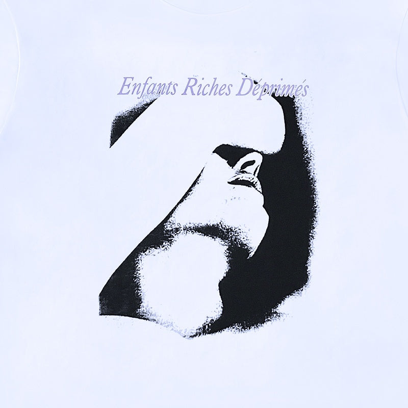 ERD T Shirts Slim Cursive Text & Fragmented Face Street Aesthetic Top