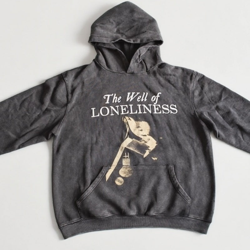 ERD Hoodie Two-Side Retro Letter Portrait Washed Oversized Hoodie