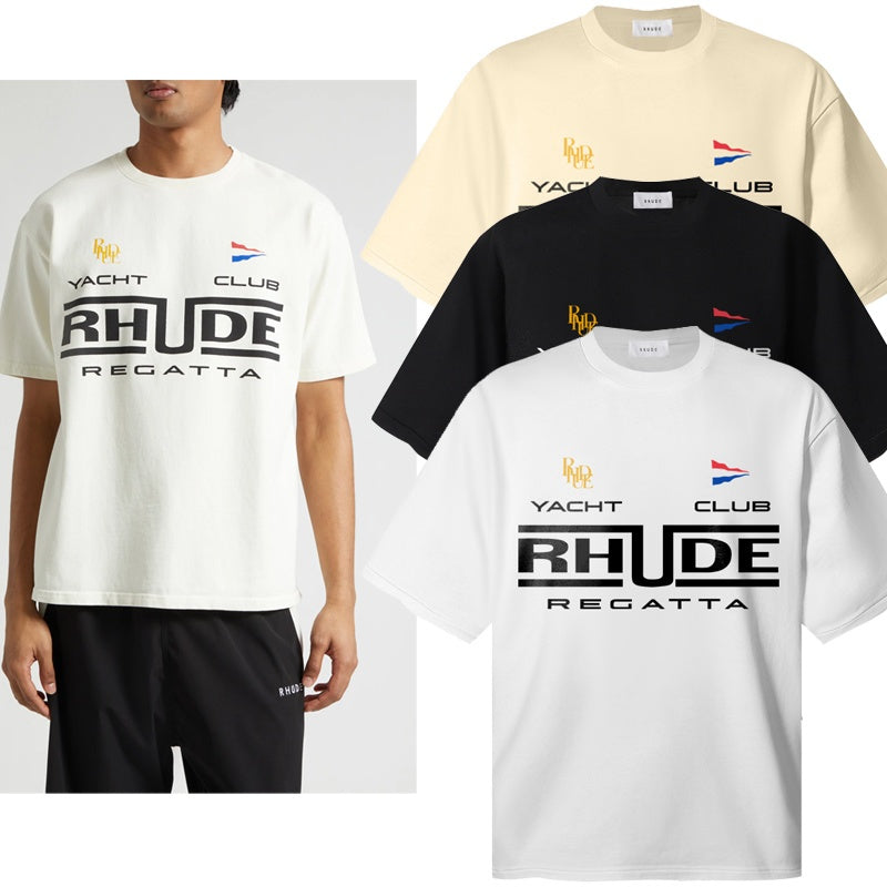 RHUDE T Shirts Regatta‑Inspired Multi‑Emblem Front Graphic