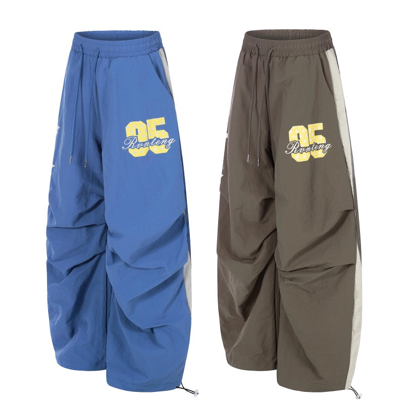 American-style streetwear harem pants Bright Star Number Gathered Wide Curved Pants