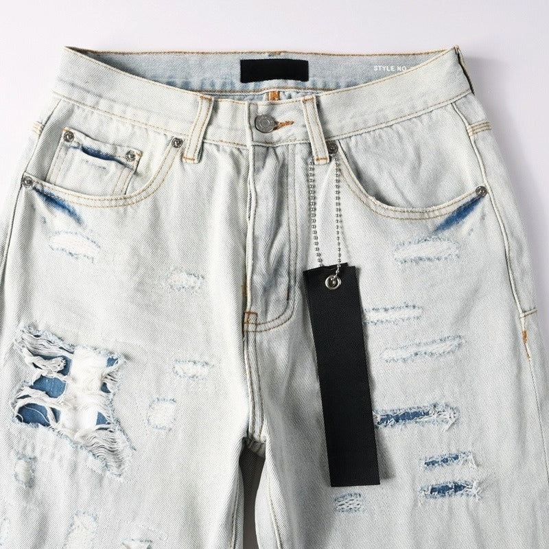 Purple brand Jeans High-quality pure cotton streetwear trousers Distressed loose straight-leg trousers