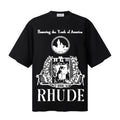 RHUDE T Shirts Old‑Script Typography Heritage Crest Print