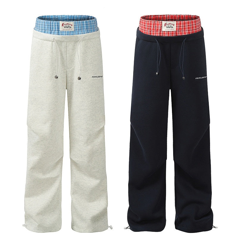 American-style streetwear harem pants Gray black dual-tone wide leg sweatpants plus fleece