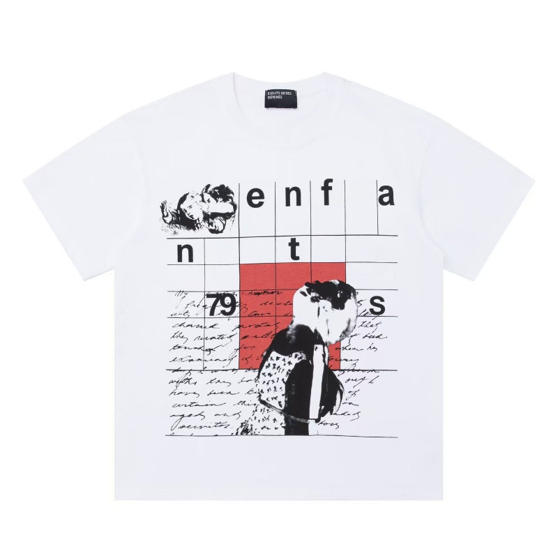 ERD T Shirts Line Grid Silhouette Handwritten Text Casual Top