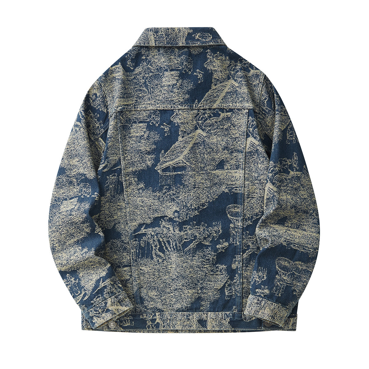 Denim Jacket & Jeans High-Street Trend Men's Vintage Toile de Jouy Scenic Print Denim Jacket and Jeans Set  Retro Casual Matching Artistic Landscape Graphic Trucker Jacket and Pants Outfit (jacket and jeans must be purchased separately.)