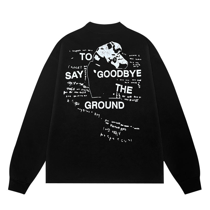 ERD Long sleeved shirt Black Long Sleeve Top Collage Letter Figure Print Dual Sides Graphic