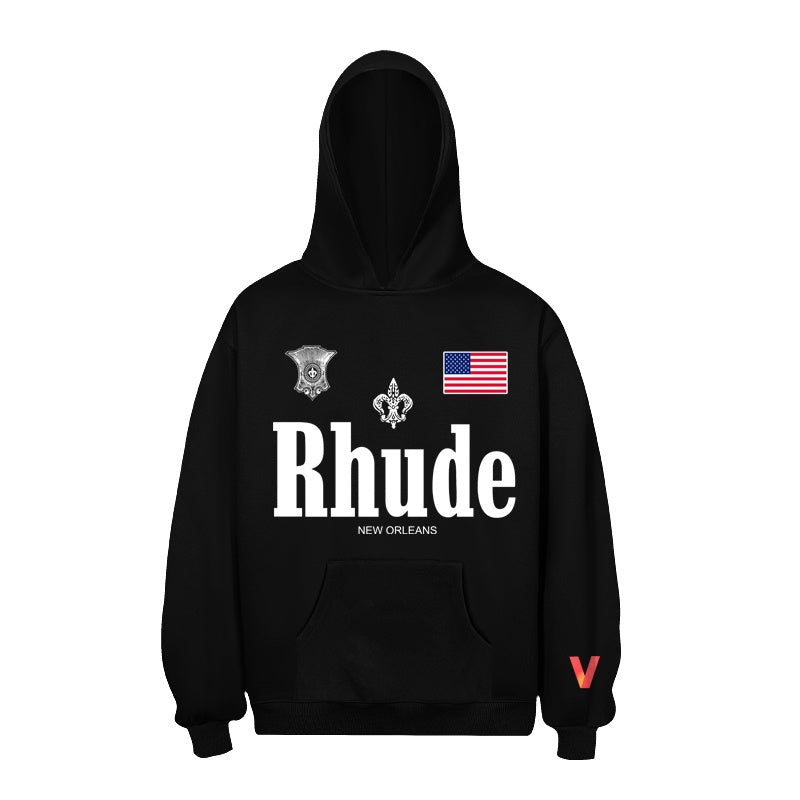RHUDE Hoodie New Orleans Multi Badge Flag Graphic