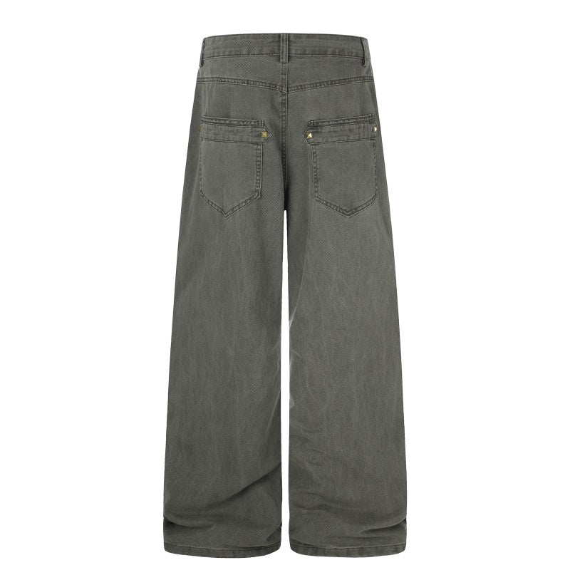 American-style streetwear harem pants Vintage Rivet Stitch Detail Baggy Denim