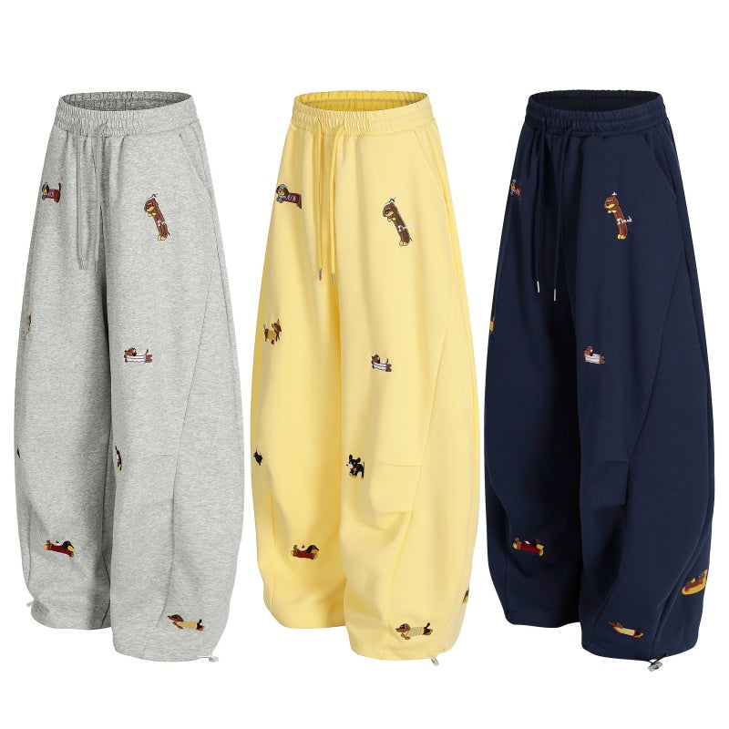 American-style streetwear harem pants Multi Puppy Motif Relaxed Draped Sweat Trousers