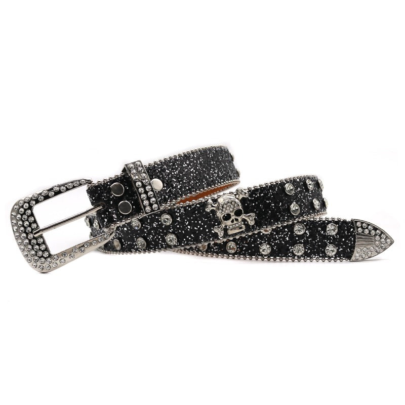 Hip-hop punk rhinestone belt skull wide belt