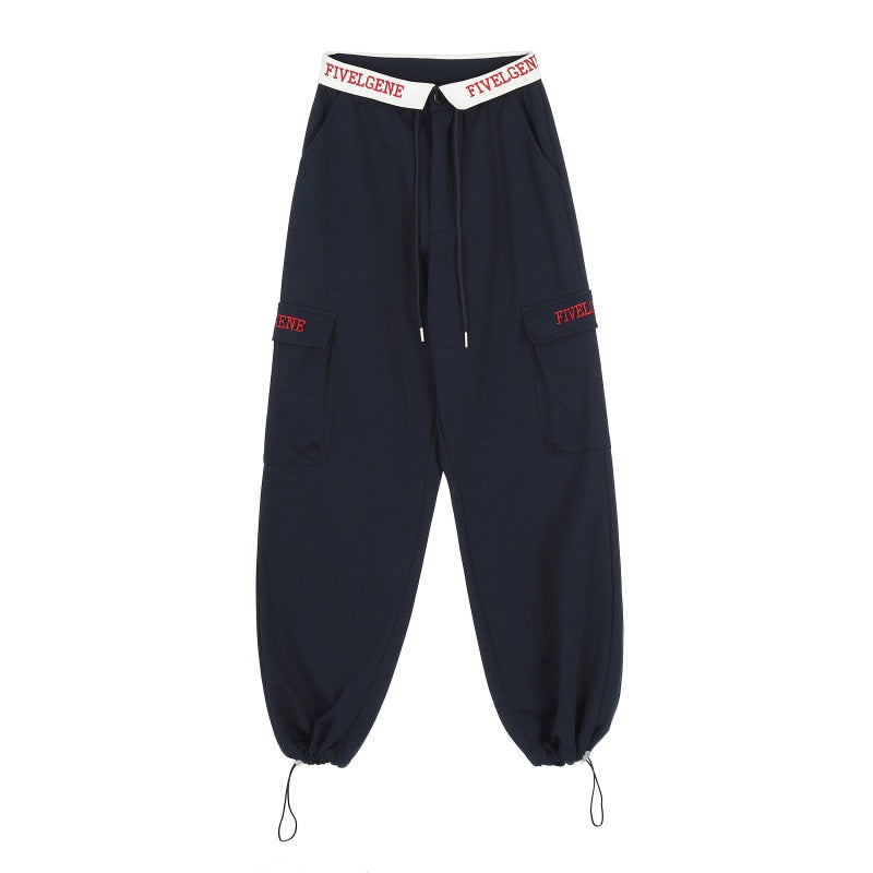 American-style streetwear harem pants Heather Gray Navy Dual Color Utility Sweatpants