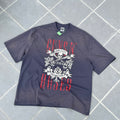 Unisex Vintage T Shirts Guns N' Roses x Harley-Davidson Limited Collaboration: Graphite Blue Short-Sleeve T-Shirt. Features a washed, distressed finish with "whiskering" effects and premium American-style plastisol screen printing. High-quality textu