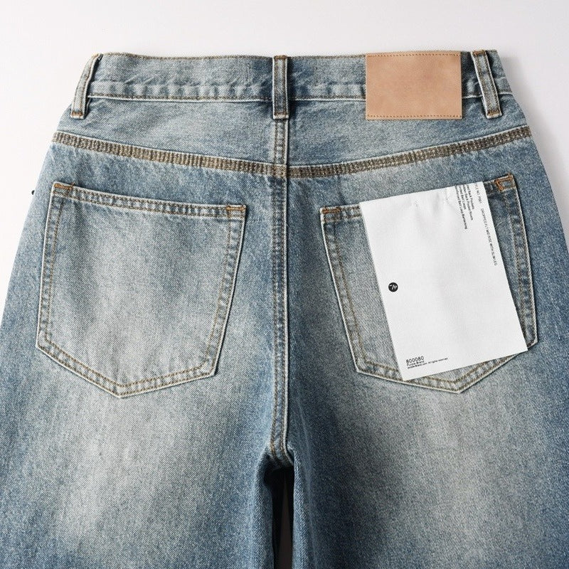 Purple brand Jeans High-quality pure cotton streetwear trousers Rhinestone-embellished straight-leg ripped jeans