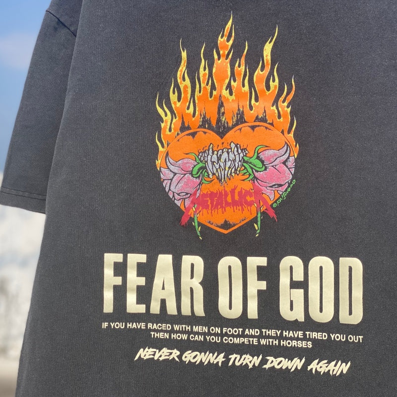 Unisex Vintage T Shirts "Metallica Flower Skull" — a limited-edition, one-of-a-kind (1-of-1) piece featuring a Fear of God-style graphic, printed on a heavyweight, vintage-washed base garment.