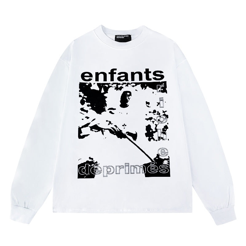 ERD Long sleeved shirt White Casual Top Abstract Fragmented Print Bold Letter Graphics