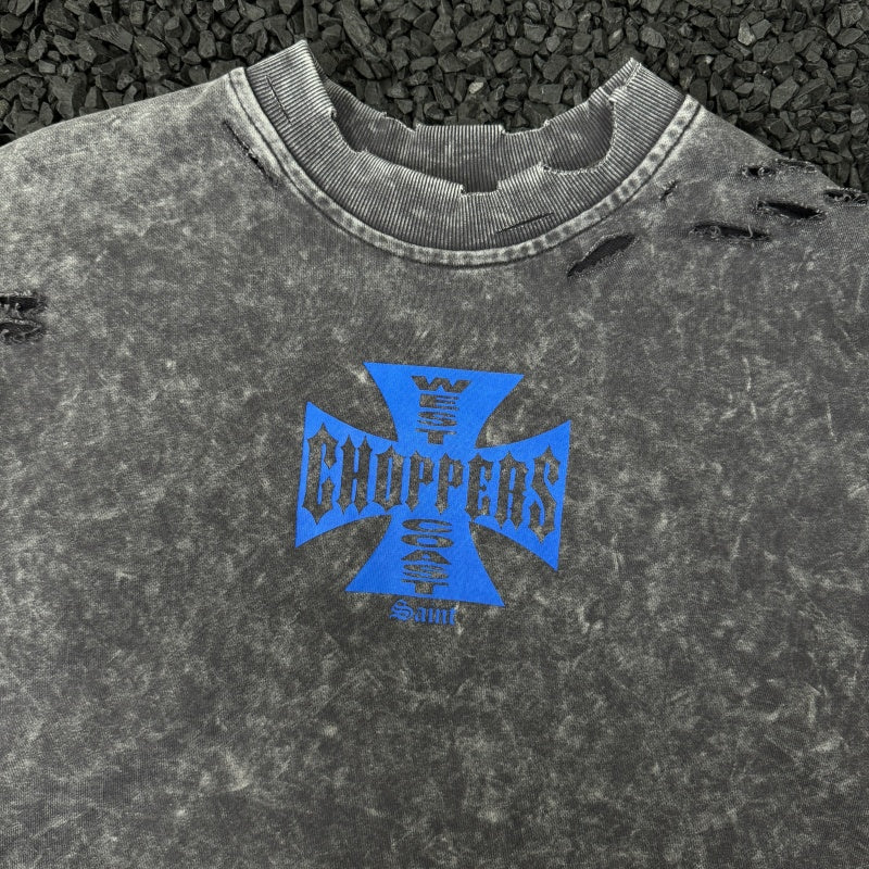 Unisex Vintage sweatshirt West Coast Biker "Blue Cross" Limited Edition Crewneck Sweatshirt – Heavyweight, Washed & Distressed Finish