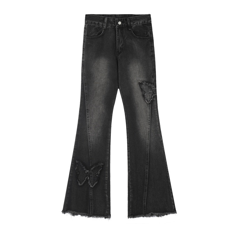 American-style streetwear harem pants Raw frayed hem edge detail