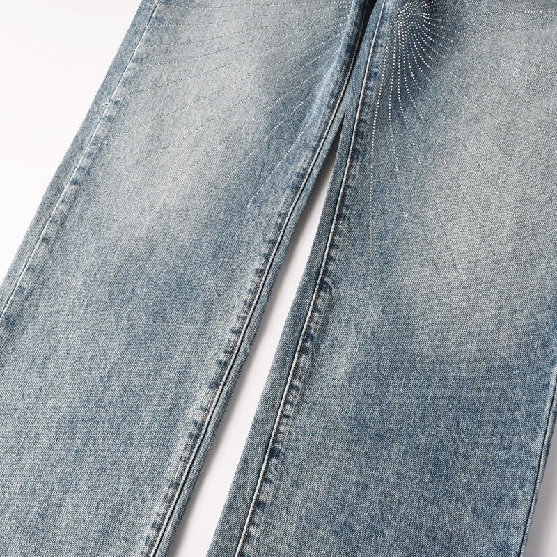 Purple brand Jeans High-quality pure cotton streetwear trousers Rhinestone-embellished loose straight-leg trousers