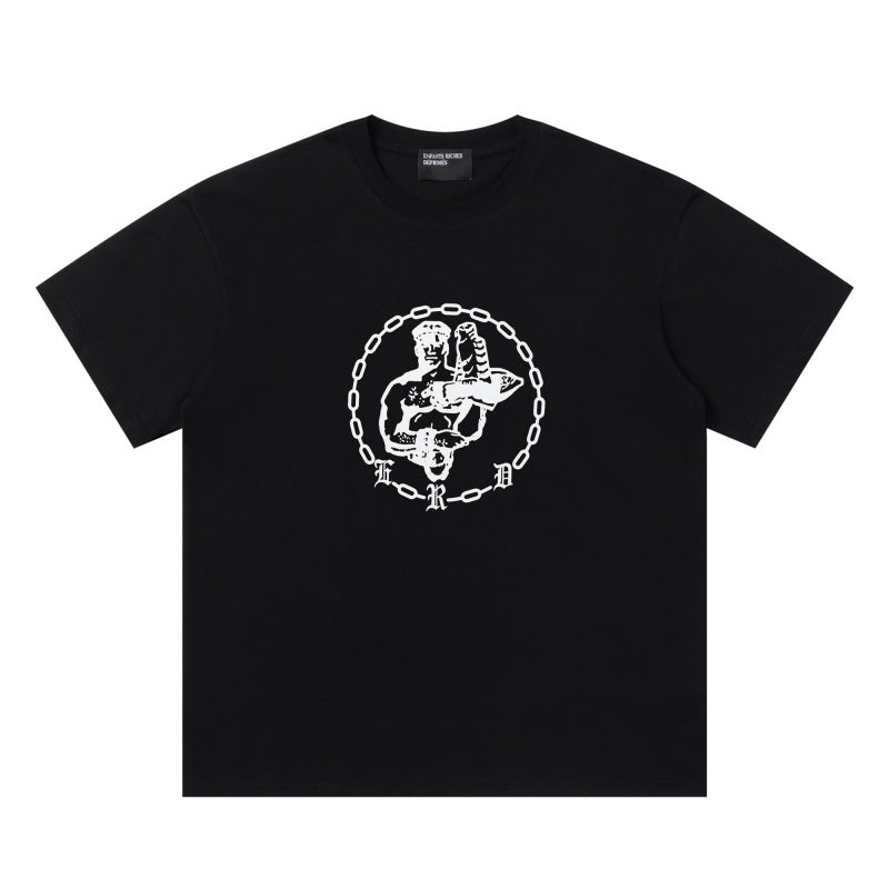 ERD T Shirts Ring Chain Border Vintage Sketch Character Minimal Chest Graphic