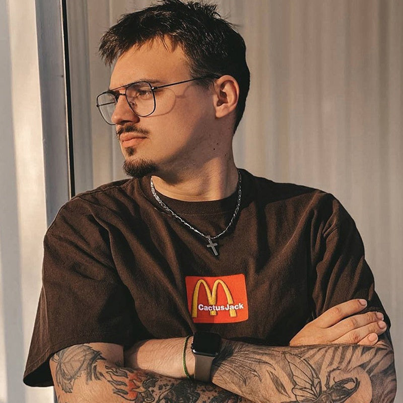 Mens T-shirt Vintage American-style Travis Scott x McDonald's "Sesame" Collaboration