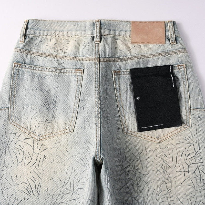 Purple brand Jeans High-quality pure cotton streetwear trousers Patterned loose-fit straight-leg trousers