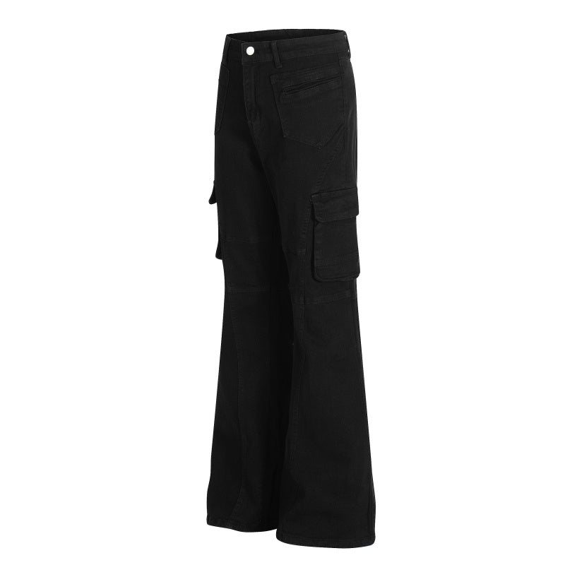 American-style streetwear harem pants Solid Black Utility Bootcut Trousers