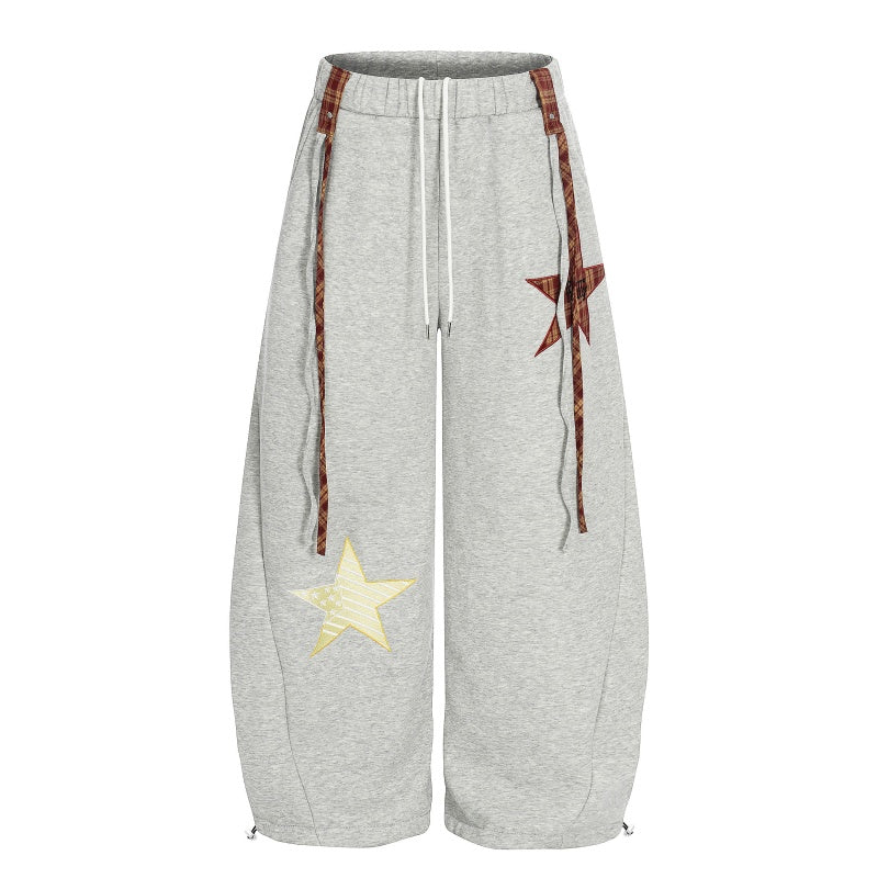 American-style streetwear harem pants Fleece-lined and thickened Braided Rope Drawstring Trousers