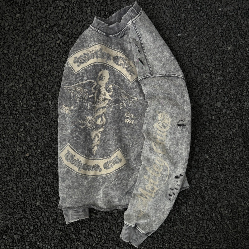 Unisex Vintage sweatshirt Mötley Crüe Hollywood Tour Exclusive Crewneck Sweatshirt – Heavyweight, Washed & Distressed Finish