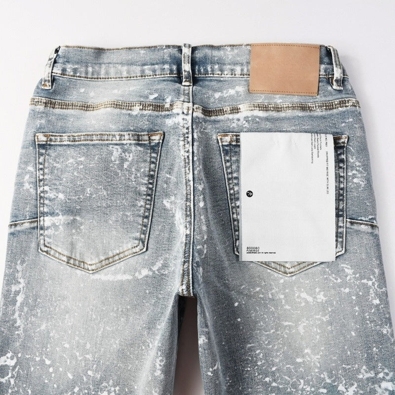 Purple brand Jeans High-quality pure cotton streetwear trousers Glossy ink-splatter finish
