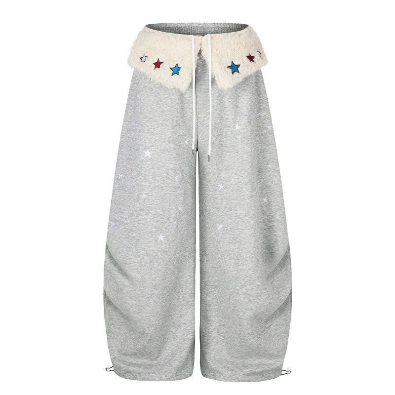 American-style streetwear harem pants Fluffy Star Waist Collar Ruched Balloon Trousers