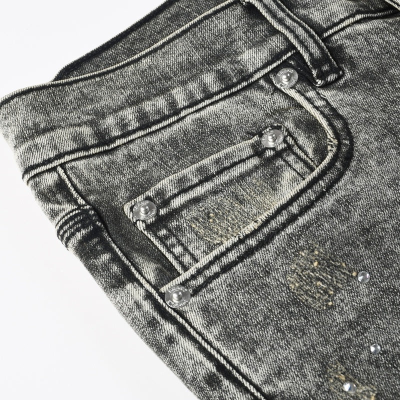 Purple brand Jeans High-quality pure cotton streetwear trousers Rhinestone