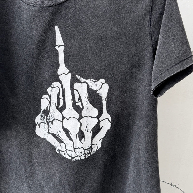 Unisex Vintage T Shirts Saint 26ss Vintage Line (WCC) – "Punk Chopper Fuck" – Limited Edition – Boxy, Wide-Cut, Distressed-Style Streetwear T-Shirt with Wide Neckline (Rebellious Biker/Skull Aesthetic)