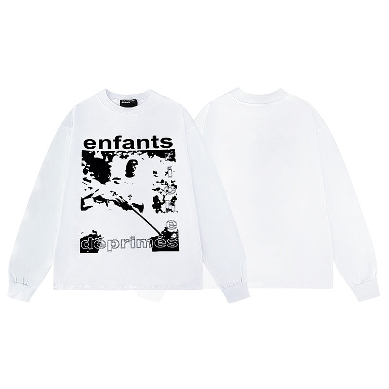 ERD Long sleeved shirt White Casual Top Abstract Fragmented Print Bold Letter Graphics