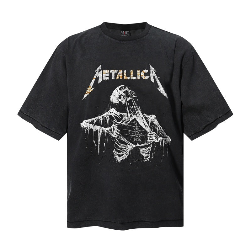 Saint Michael T Shirts Vintage Washed Black Melting Skeleton Thrash Metal Band Front Print