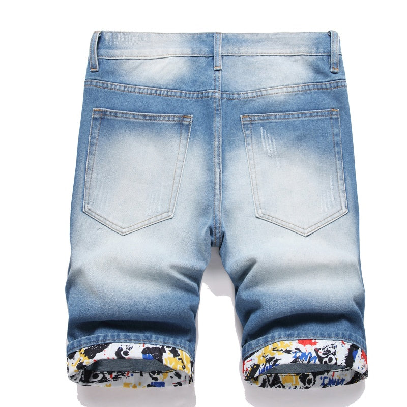 Denim shorts High-quality trendy Distressed with holes casual pure cotton Non-stretch plus-size men's clothing
