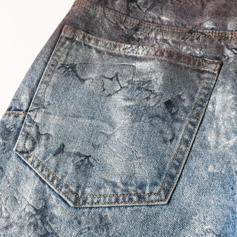 Purple brand Jeans High-quality pure cotton streetwear trousers Oil-finish loose straight-leg trousers