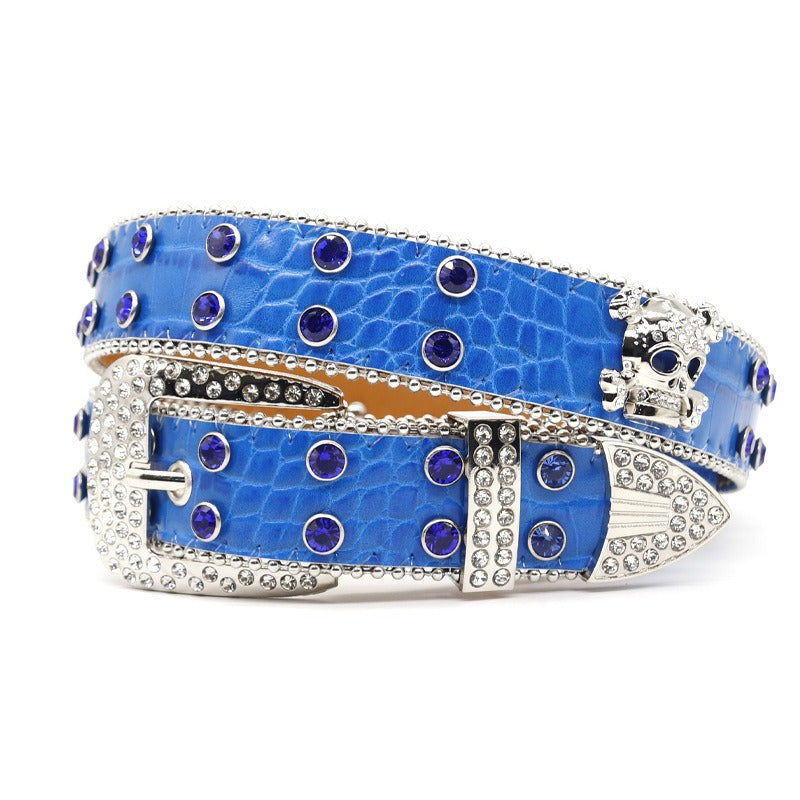 Hip-hop punk rhinestone belt skull wide belt