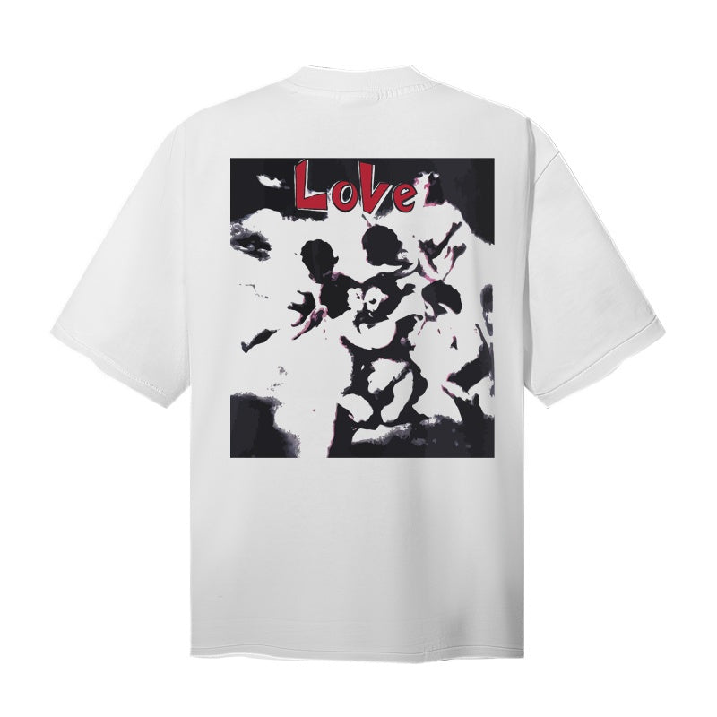 Saint Michael T Shirts Casual Graffiti LOVE Text Sacred Heart Square Emblem Oversized Tee Print