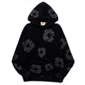 Denim Tears Hoodie Y2K All Black Cotton Wreath Floral Puff Printed Oversized Hoodie