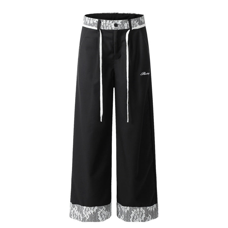 American-style streetwear harem pants Lace Trim Cuff Wide Leg Trousers