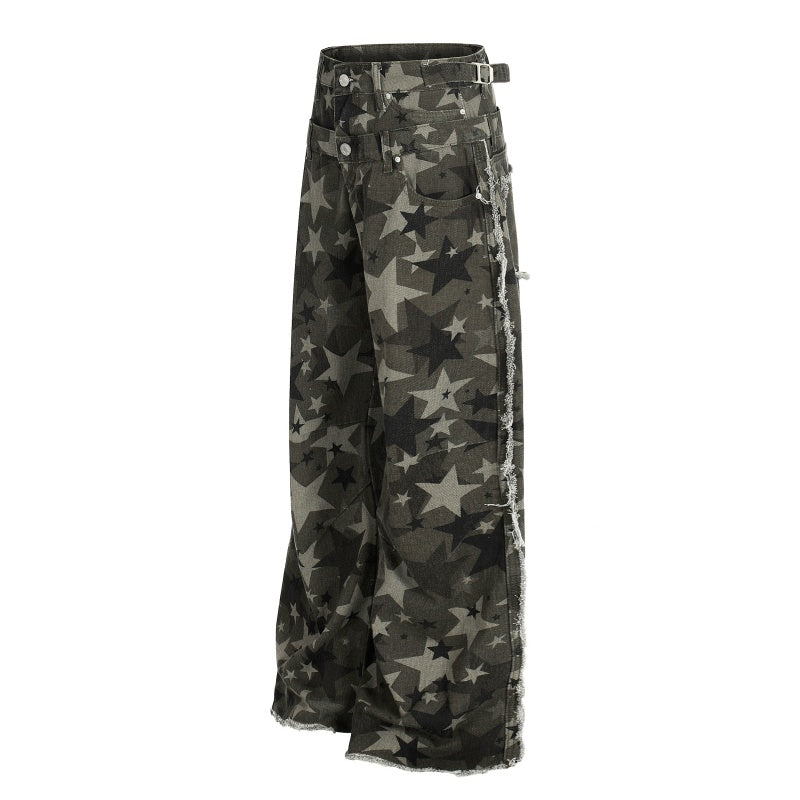 American-style streetwear harem pants Frayed Trim Multi-Pocket Relaxed Slacks