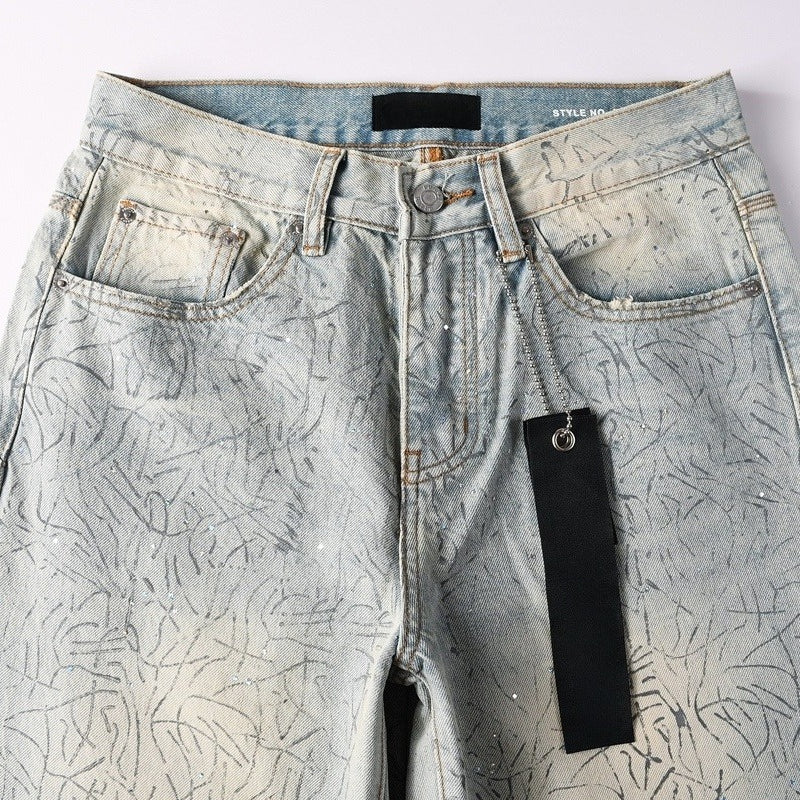 Purple brand Jeans High-quality pure cotton streetwear trousers Patterned loose-fit straight-leg trousers