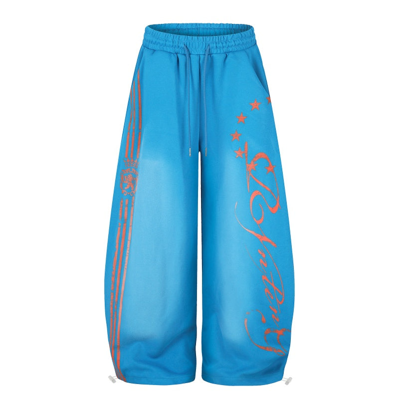 American-style streetwear harem pants Bright Color Star Script Side Stripe Baggy Pants