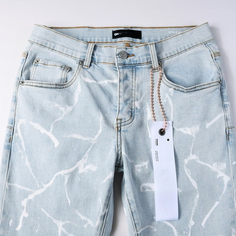 Purple brand Jeans High-quality pure cotton streetwear trousers Splashed ink