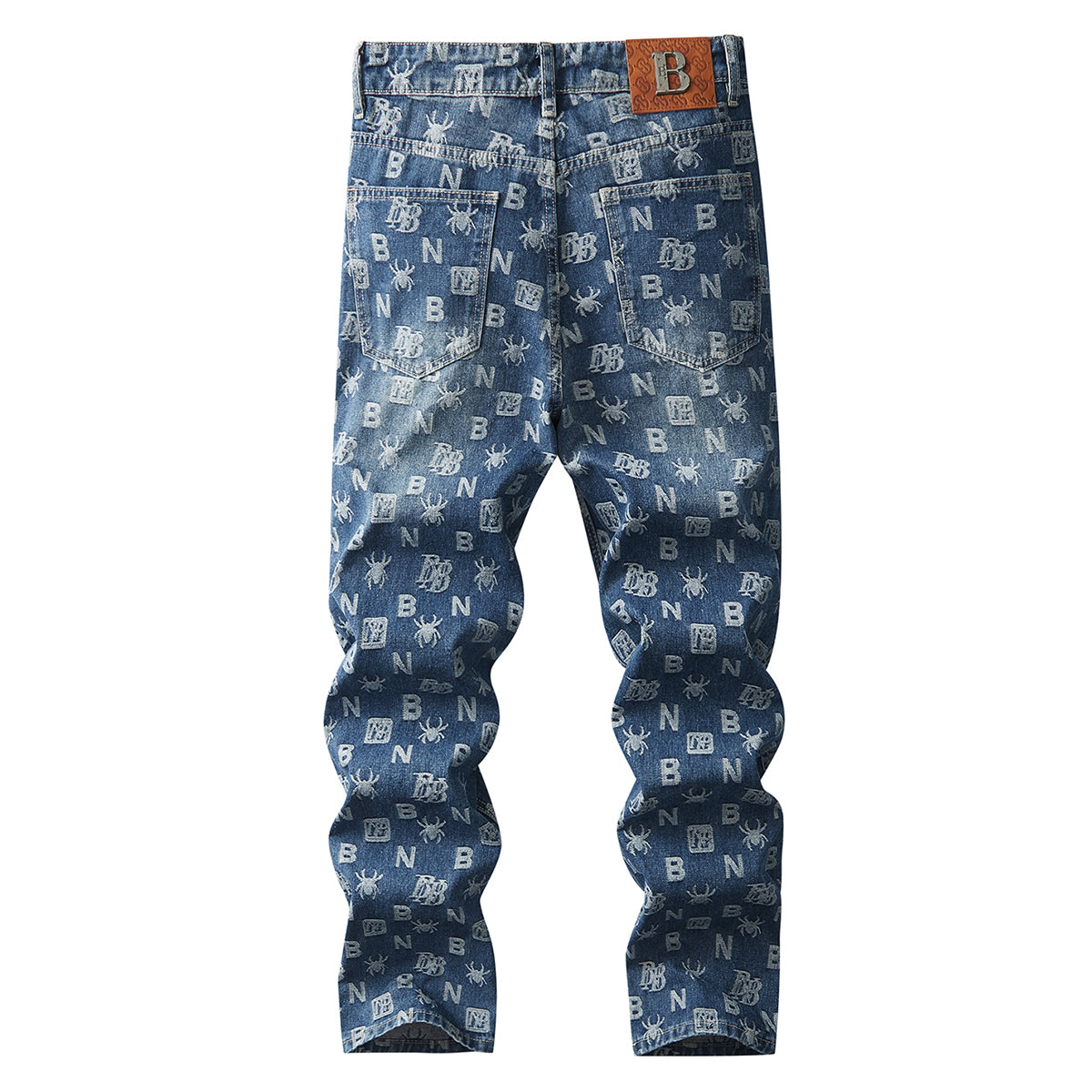 Denim Jacket & Jeans High-Street Trend Retro Casual Matching Monogram Graphic Trucker Jacket and Slim-Fit Pants Outfit (jacket and jeans must be purchased separately.)