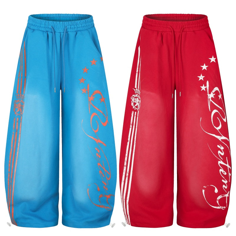 American-style streetwear harem pants Bright Color Star Script Side Stripe Baggy Pants