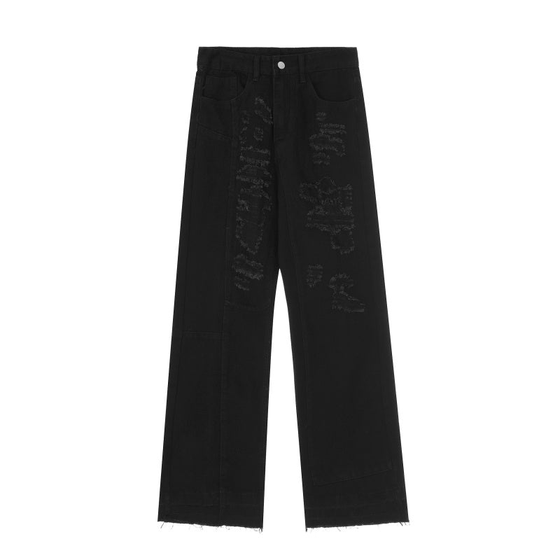 American-style streetwear harem pants Contrast stitched graphic distressed bottoms